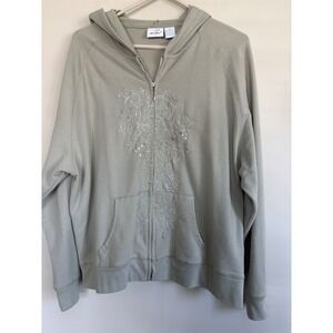 VTG 90s Grunge XL Embroidered Beaded Paisley Sage Zip‎ Up Hoodie Y2K
